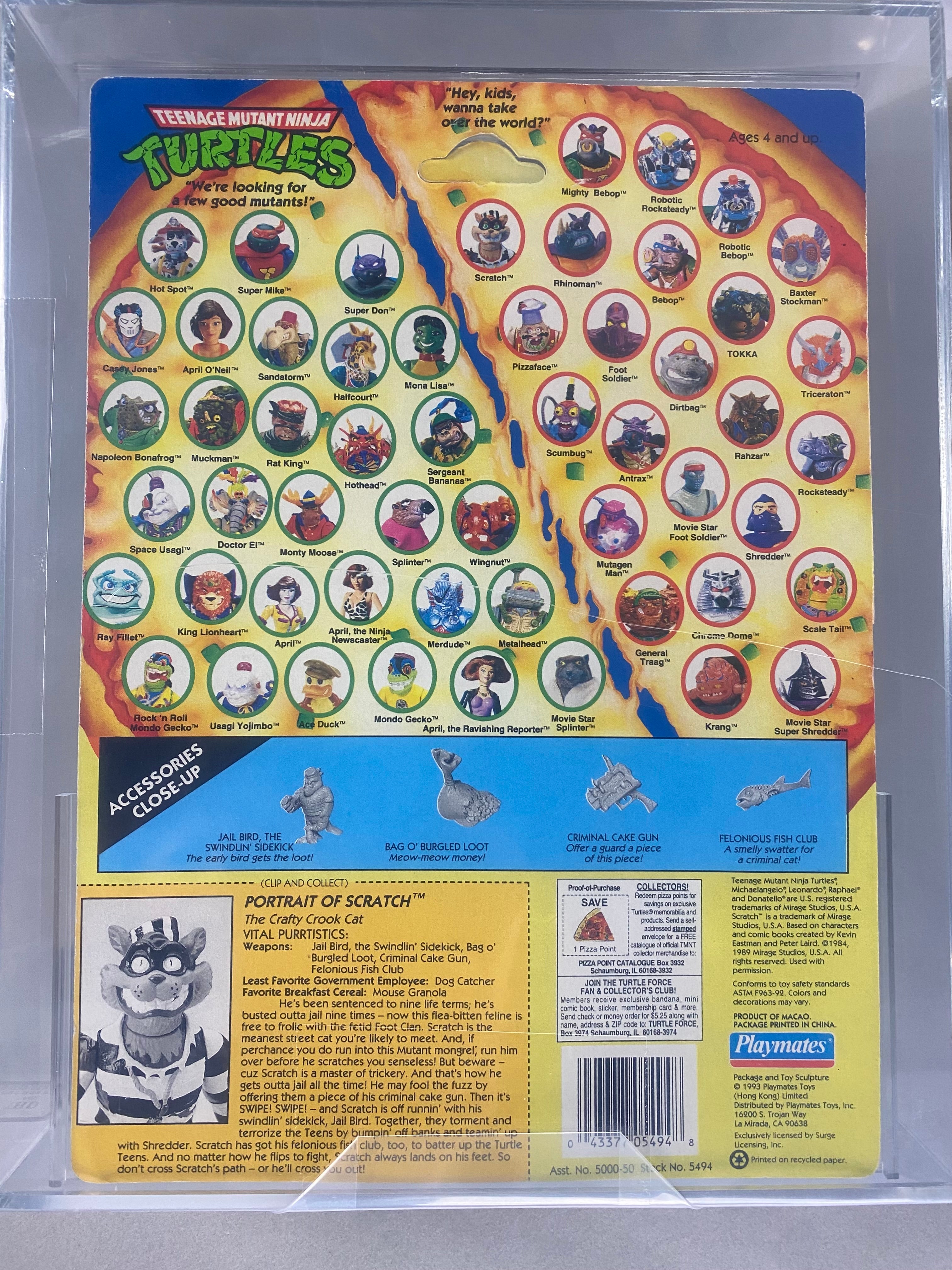 Teenage Mutant Ninja Turtles Scratch boxed figure AFA graded 80. Back photo.